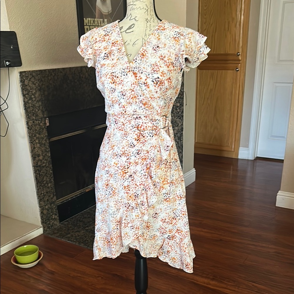 Chinese Laundry Orange and Pink Asymmetrical Wrap Sundress